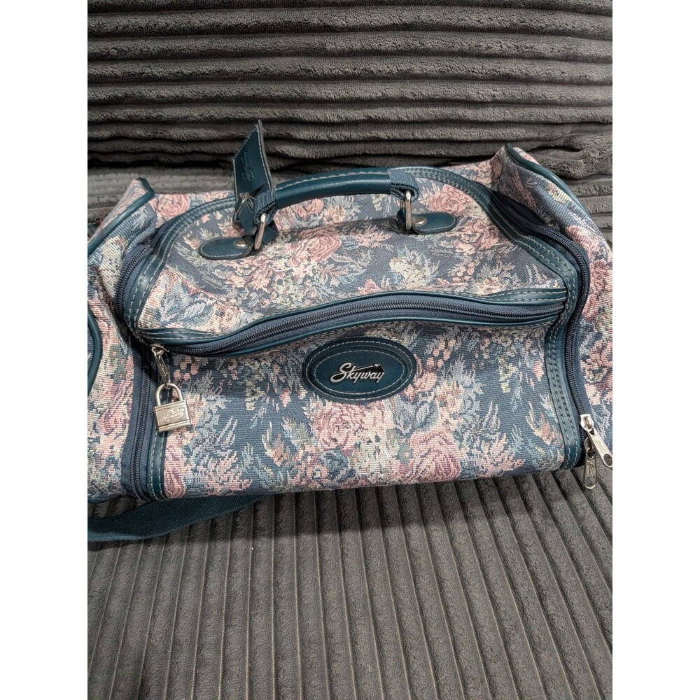VTG Skyway Floral Tapestry Duffle Bag Weekender Carry On Travel Luggage Lock Gra